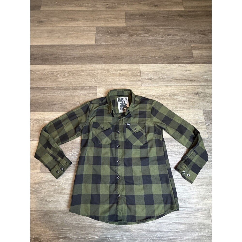 Dixxon Flannel The OD Shirt Mens Large Green Black Plaid Snap Front Long Sleeve